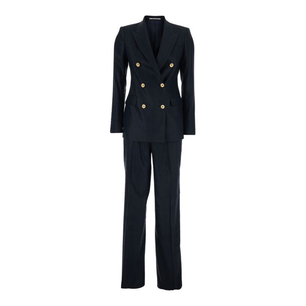 Tagliatore Women Blue Double-Breasted Suit In Linen Blend For Women